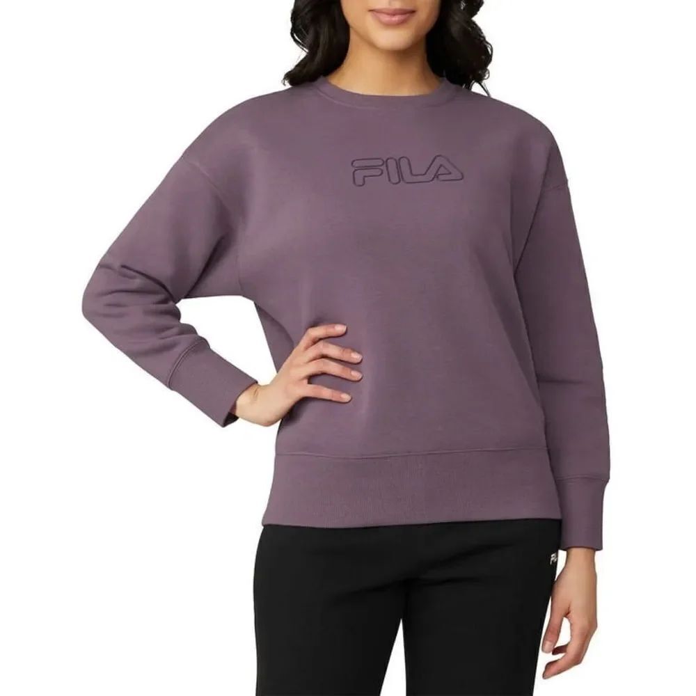FILA Women's Chest Logo Cotton Blend Active Crewneck Sweatshirt Top-Purple M